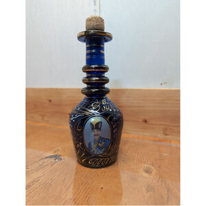 Vintage Bohemian Cobalt Blue Glass Decenter Bottle Persian Mosser Overlay Enamel
